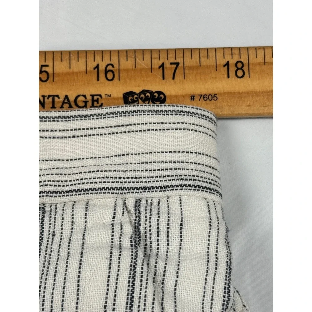 Banana Republic Hayden Stitch Pants 14 White Navy Blue Striped Linen Blend